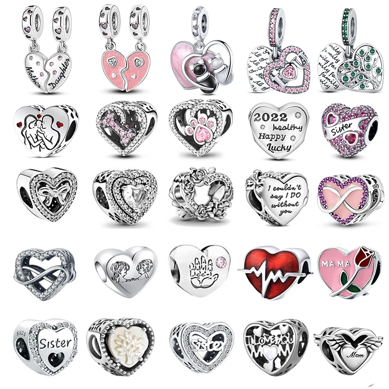 

925 Sterling Silver Love Family Beads Pendant Charm Fit Pandora Original Bracelet Femme Beads for Women Jewelry Making DIY Gift