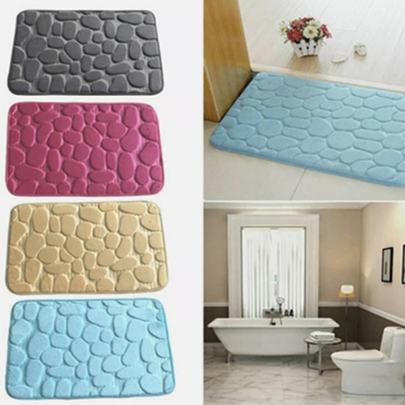 

Cobblestone Embossed Bathroom Bath Mat Coral Fleece Non-slip Carpet In Bathtub Floor Rug Shower Room Doormat Memory Foam Pad