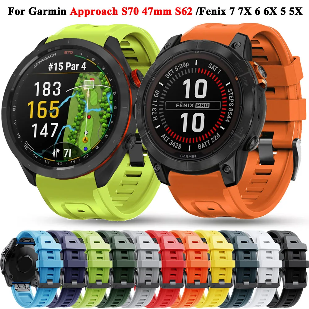 Ремешок Quickfit 26 22 мм для Garmin Approach S70 47 S62 Fenix 7X Pro 7 6X 5 5X 8 51 Epix 2 Band Силиконовый