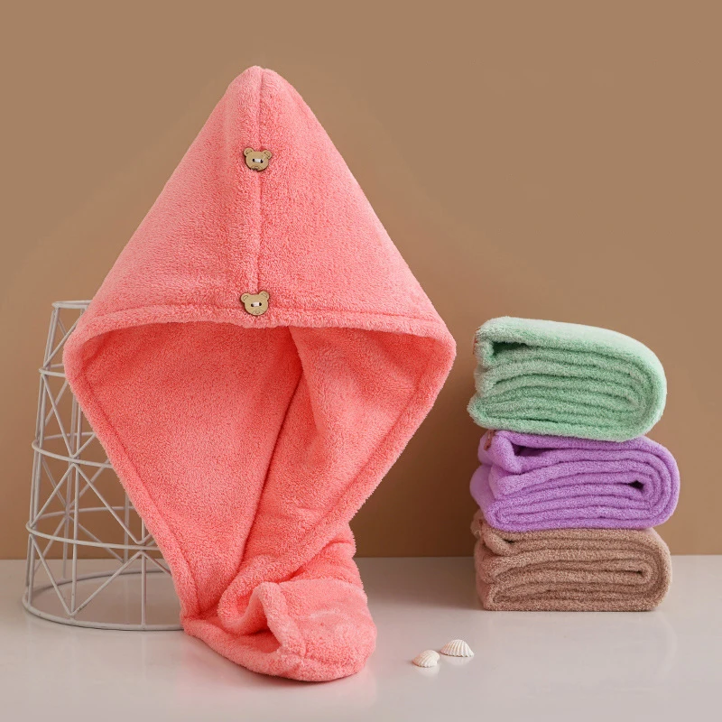 

Women Hair Drying Hat solid color Soft Microfiber Towels Cap Quick Dry Thicken coral fleece Absorb water shower cap