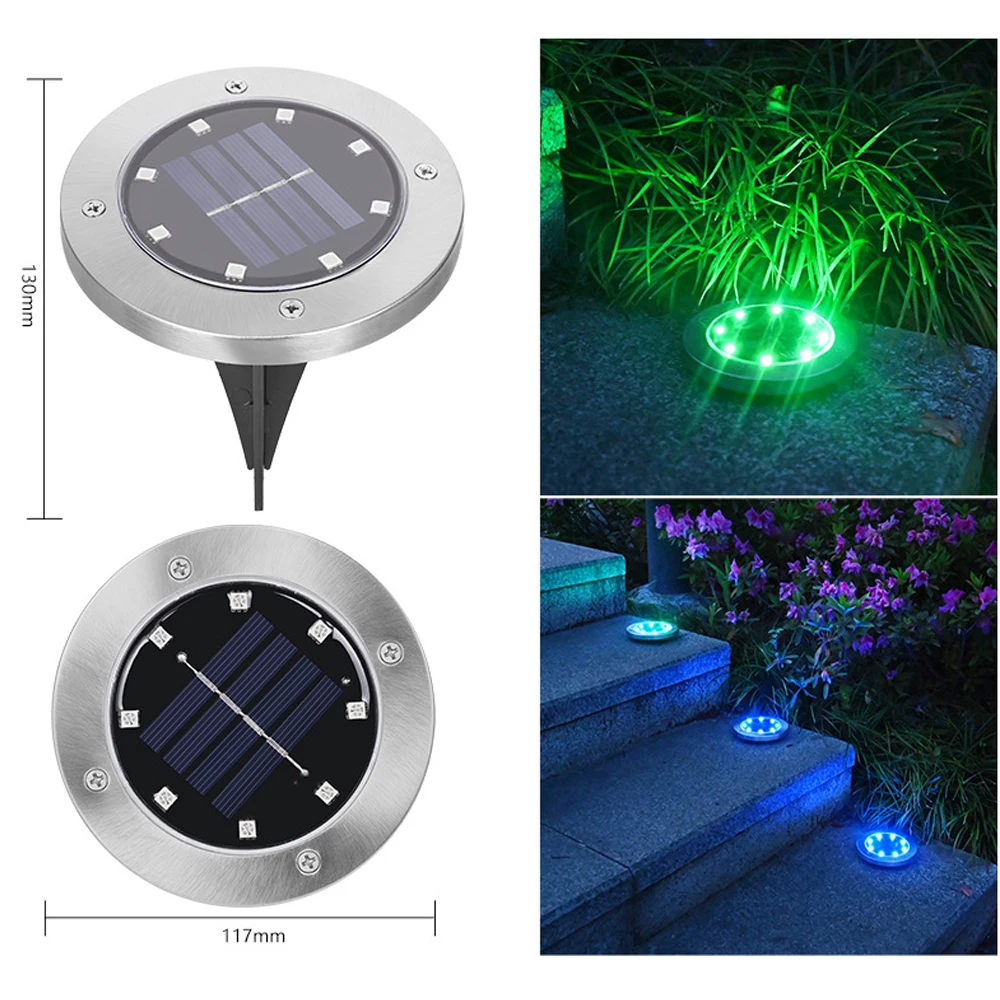 

5W 8LED COB Solar Sensor Lawn Light Multi Color Garden Yard Stainless steel Landscape Lamp IP65 Pathway Stair Night Lamp 600mA