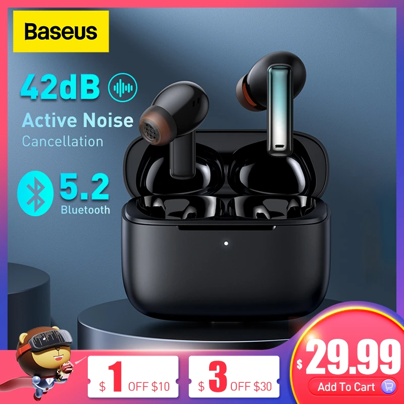  Baseus Bowie M2 ANC TWS Bluetooth 5.2 Earphones, Active Noise Cancelling Headphones, low latency, 4-mic ENC noise reduction 