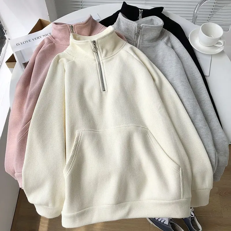 

Autumn Winter Clothes Women 2023 New In Wool Thick Sweaters Loose Pullover Femme Stand Collar Sweatshirts Korean Fashion 스웨트셔츠