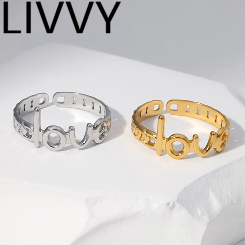 Обручальные кольца LIVVY серебряного цвета для женщин, модное креативное кольцо с надписью Engliah LOVE, свадебное кольцо, драгоценности для невесты, подарки