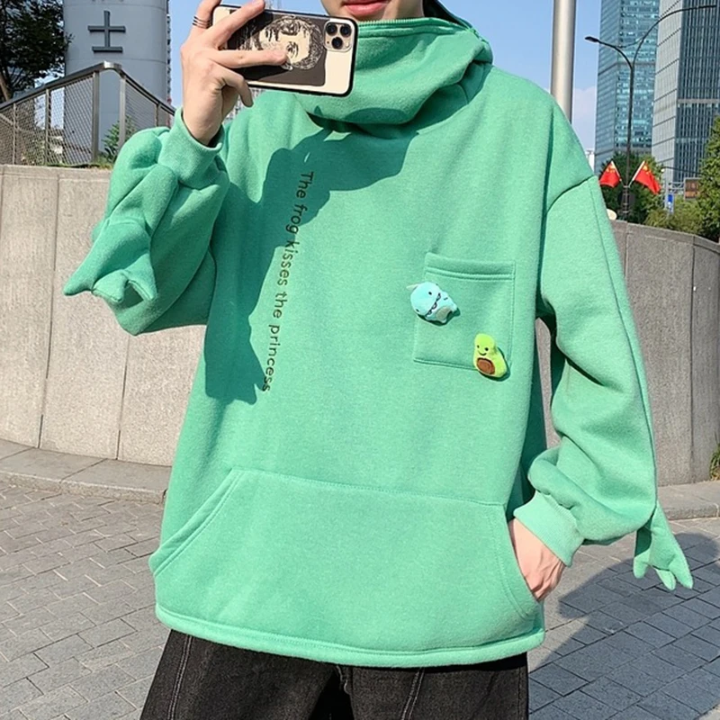 

Fleece Frog Shape Hoodies with A Big Pocket Winter Warm Thick Soft Loose Oversized Sweatshirt Outwear Pullover Teens New-WT