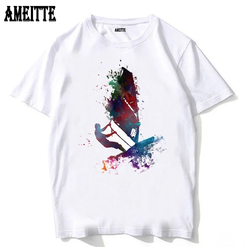AMEITTE Новая Летняя мужская футболка с коротким рукавом для плавания акварельным