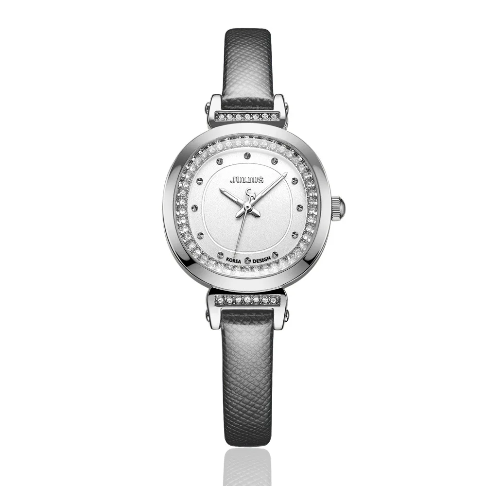 JULIUS New Ladies Square Quartz Watch with Leather Texture Strap with Rhinestone Inlaid Women Unique Watch Free Shipping Items enlarge