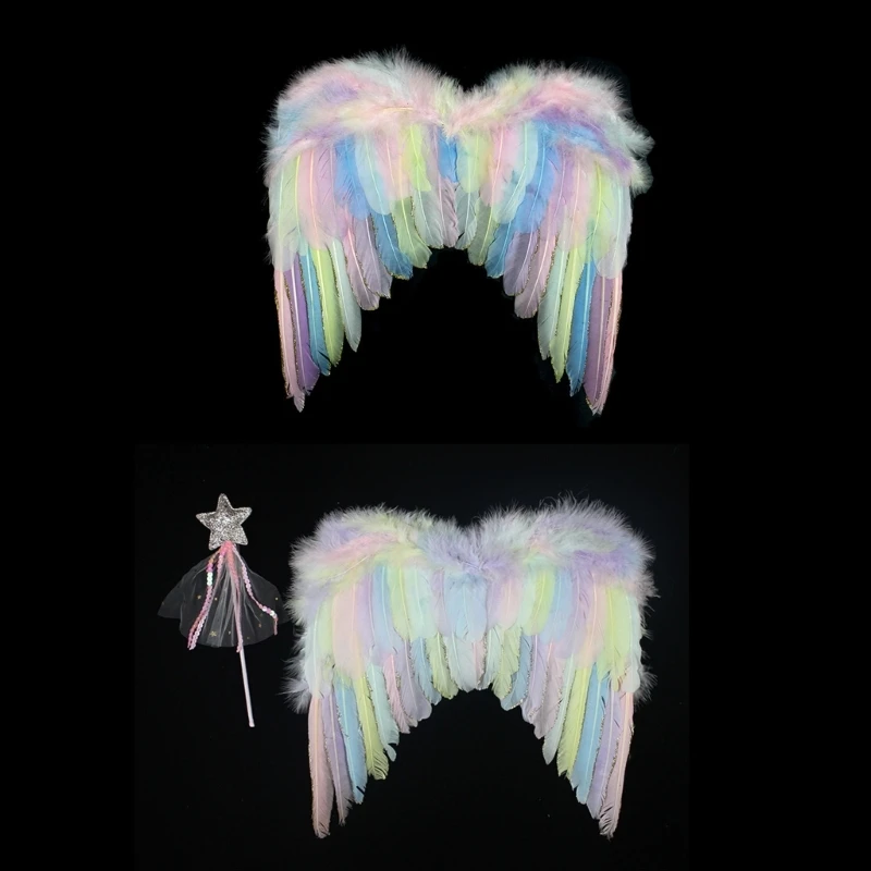 

HXBA Feathers Angel Wing Stars Wand Christmas Halloween Fancy Dress Costume Prop