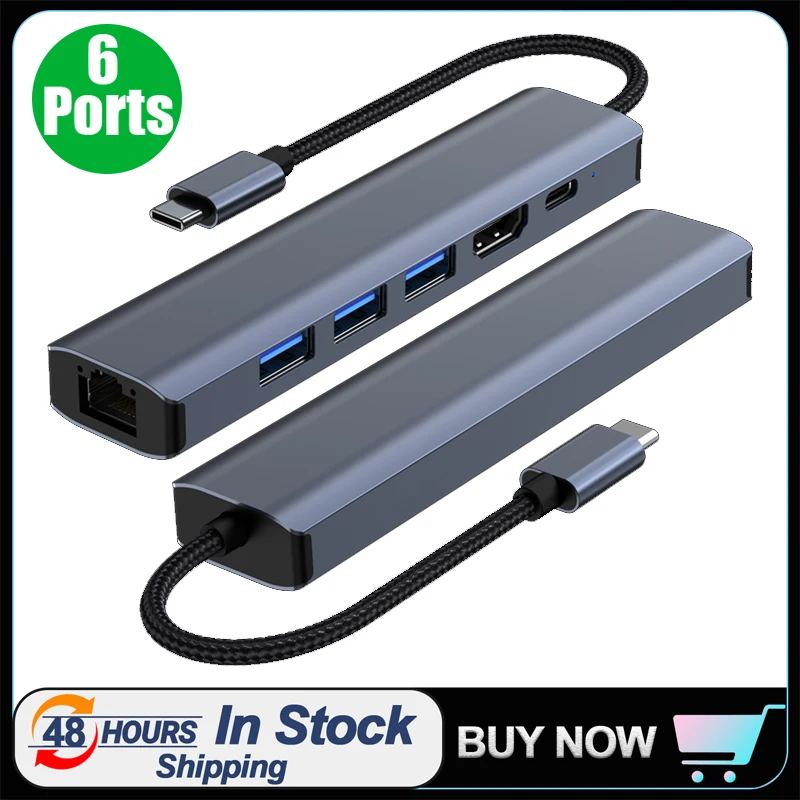 

6 в 1 USB C концентратор тип C к RJ45 Lan HDMI-совместимый адаптер PD зарядка USB 3,0 концентратор разветвитель док-станция для ноутбука телефона