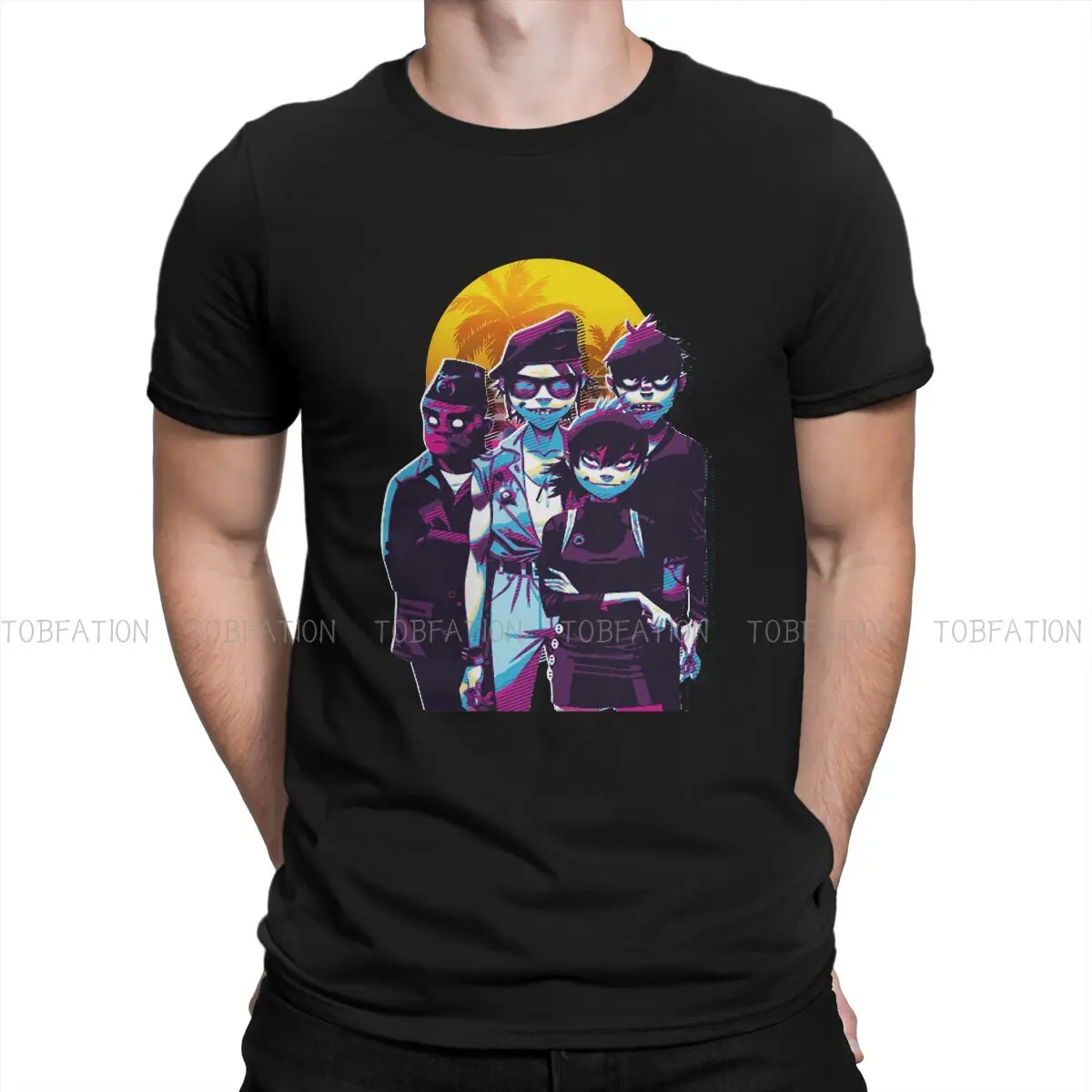 

Retro Sunrise Graphic TShirt Gorillaz Virtual Band Style Streetwear Leisure T Shirt Male Short Sleeve Unique Gift Idea