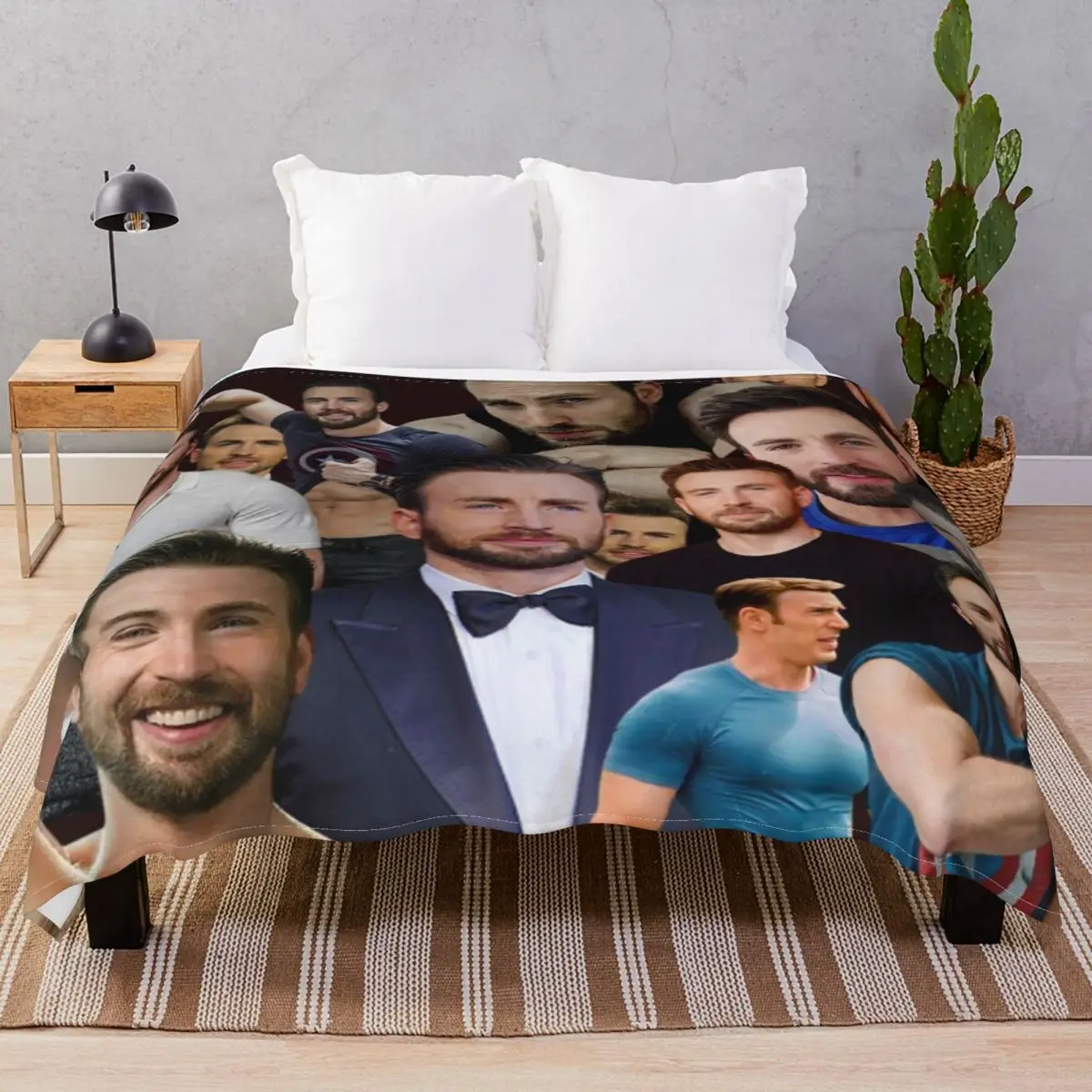 Chris Evans Photo Collage Blanket Fleece Decoration Warm Throw Blankets for Bed Sofa Camp Office