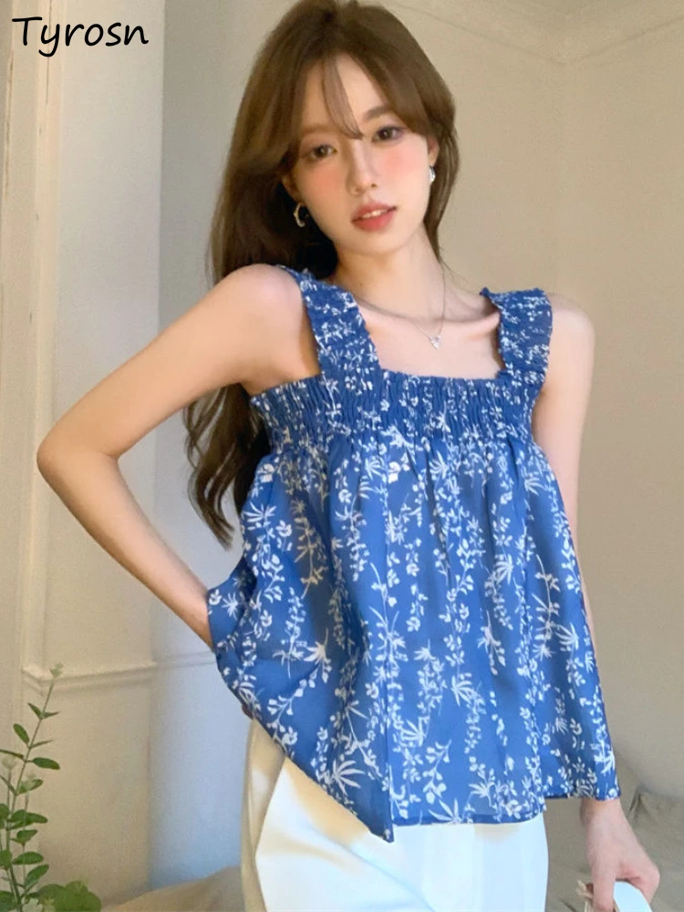 

Женские свободные майки с цветочным принтом, универсальная дышащая уличная одежда в Корейском стиле для отдыха, новинка, базовые летние жен...