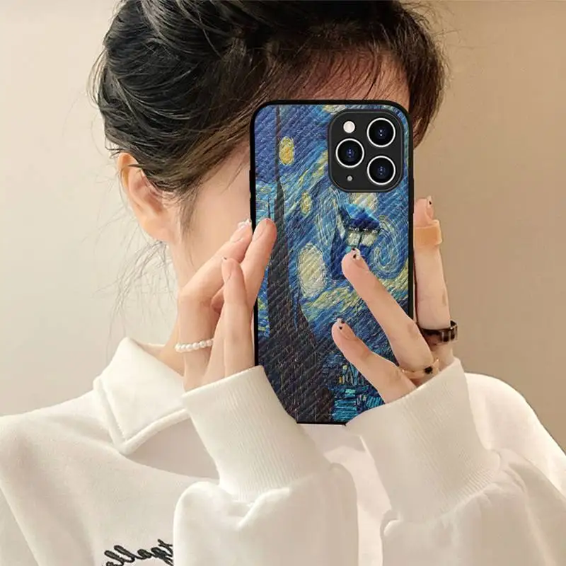 

Tardis Box Doctor Who Van Gogh Phone Case Hard Leather Case for iPhone 11 12 13 Mini Pro Max 8 7 Plus SE 2020 X XR XS Coque