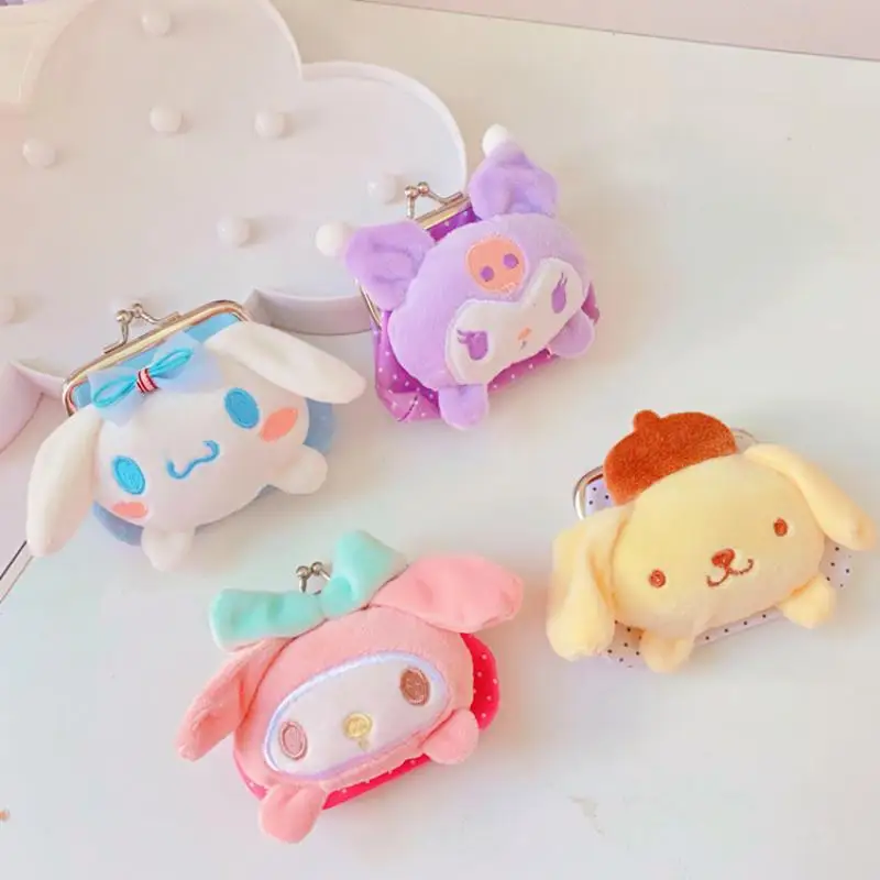 

9CM Kawaii Sanrios Kuromi My Melody Cinnamoroll Cartoon Three-Dimensional Shape Coin Purse Plush Doll Storage Bag Mini Lock Bag