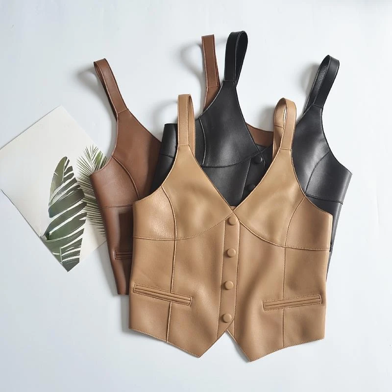 

2023 New Baby Waistcoat for Girls Boys Kids Vest Solid Sleeveless Children Faux Leather Outer Wear Jacket Vest Autumn