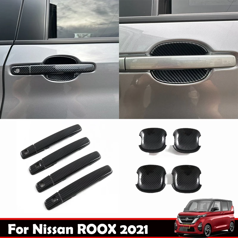 Для Nissan ROOX 2021 2022 ABS углеродное волокно черная Автомобильная внешняя дверная ручка