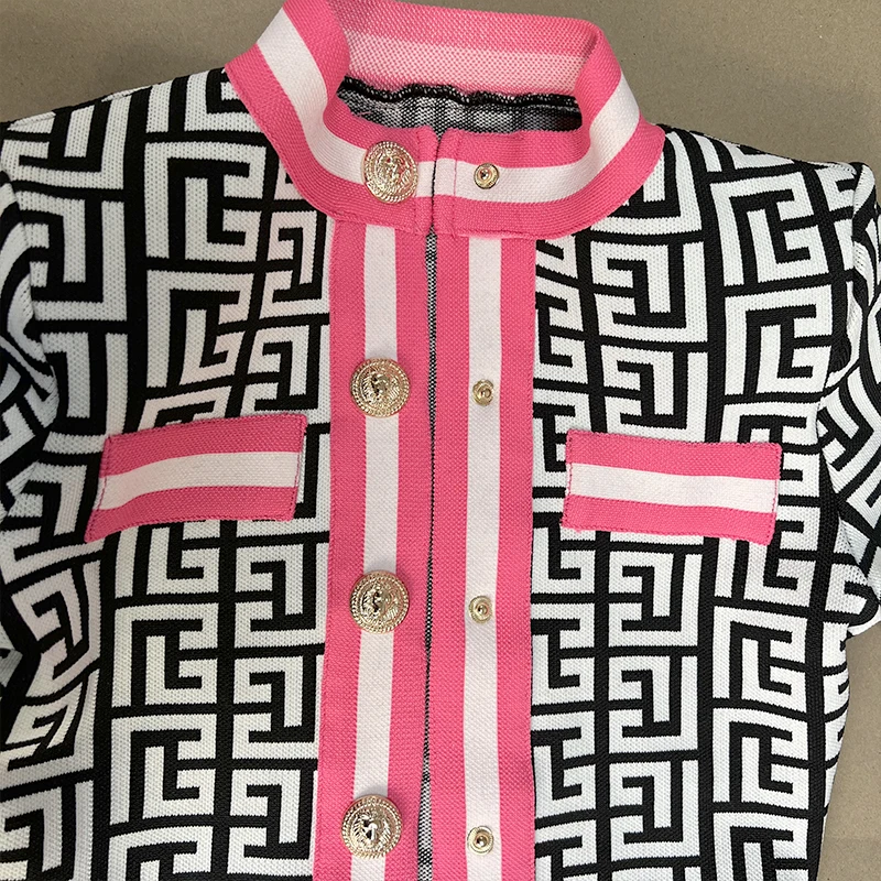 Jacquard Lion Button Black Bodycon Bandage Tops Pant Sets Nuevo En Conjuntos A Juego Jackets Night Club Outfit Birthday Pantalon