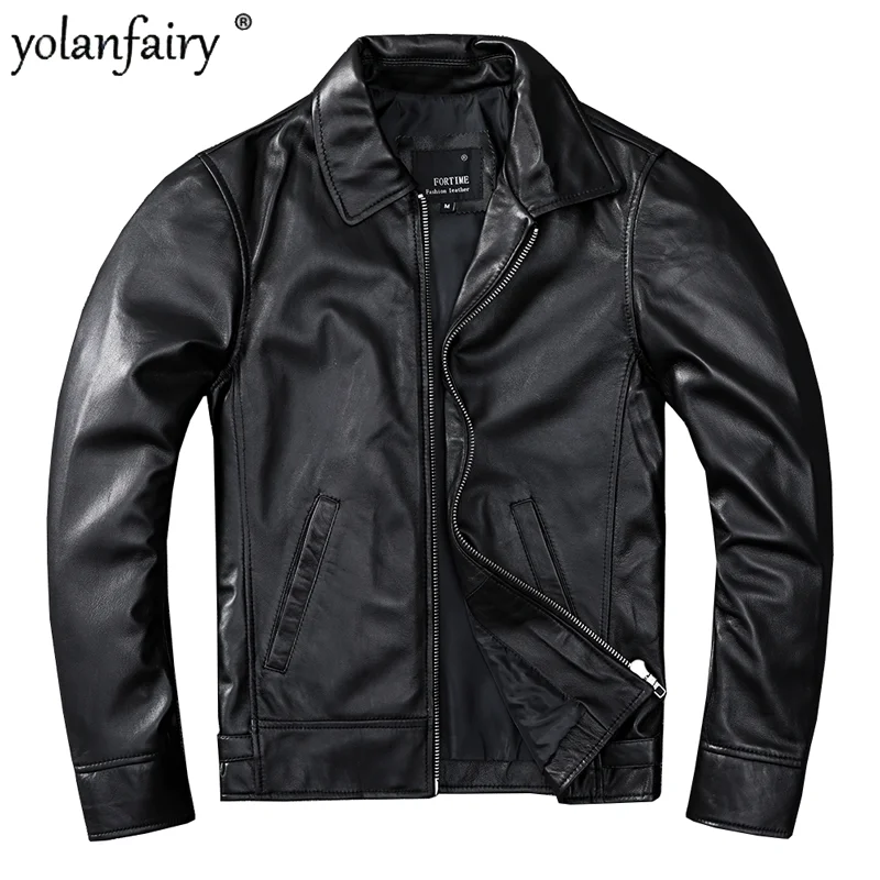 

100% Top Layer Sheepskin Coat Men's Genuine Leather Jacket Male Short Thin Lapel Business Casual Coats and Jackets Trend FCY4331