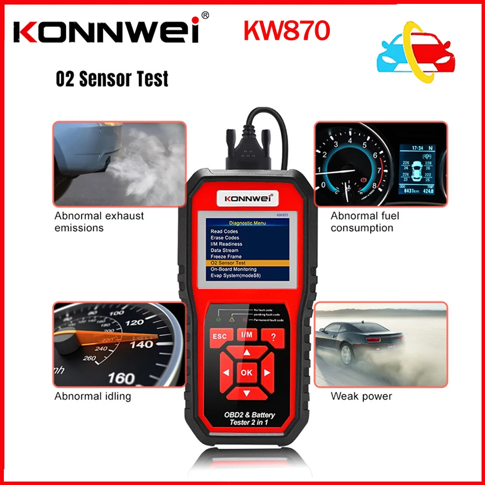 

2 в 1, автомобильный диагностический сканер KONNWEI KW870, 6 в, 12 В