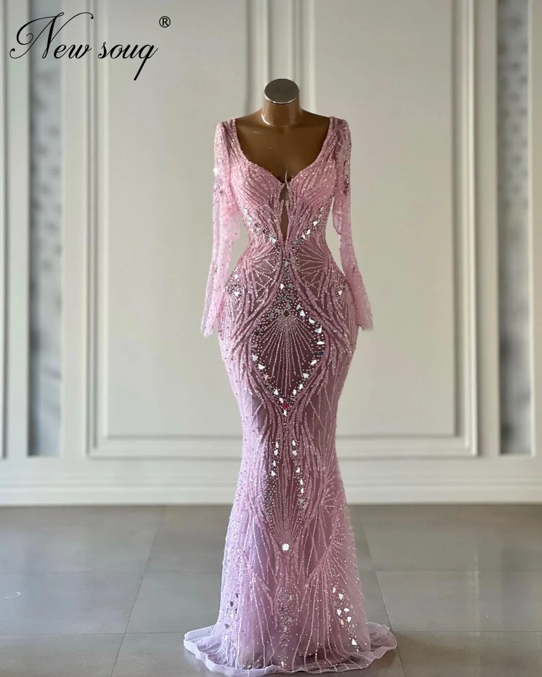 

Розовые вечерние платья с длинным рукавом турецкий Дубай блестки женское выпускное коктейльное платье с бисером Элегантные платья-русалки для свадебной вечеринки
