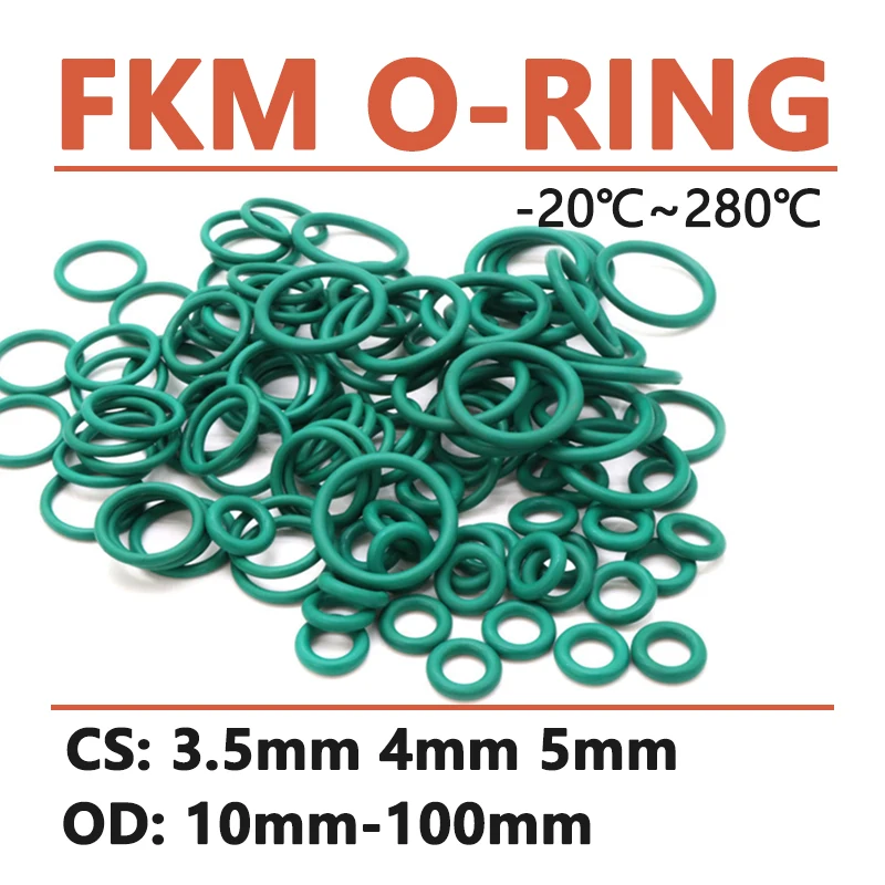 Thickness CS 3.5mm 4mm 5mm Green FKM Fluorine Rubber O Ring Gasket OD 10-100mm Round O-Rings Seal Washer Oil and Acid Resistant