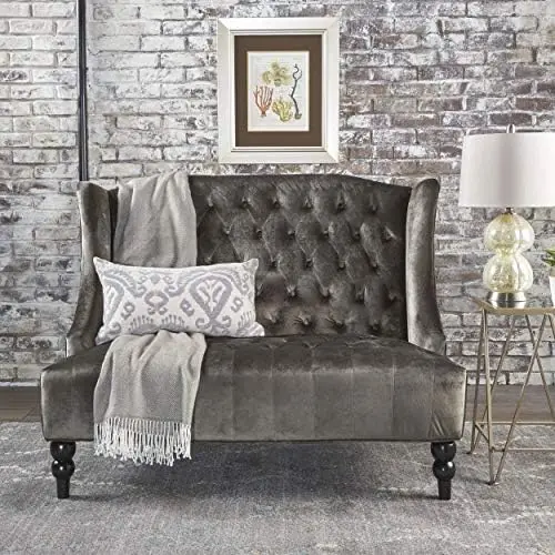 

Leona Modern Glam Tufted Velvet Wingback Loveseat, Wine and Dark Brown