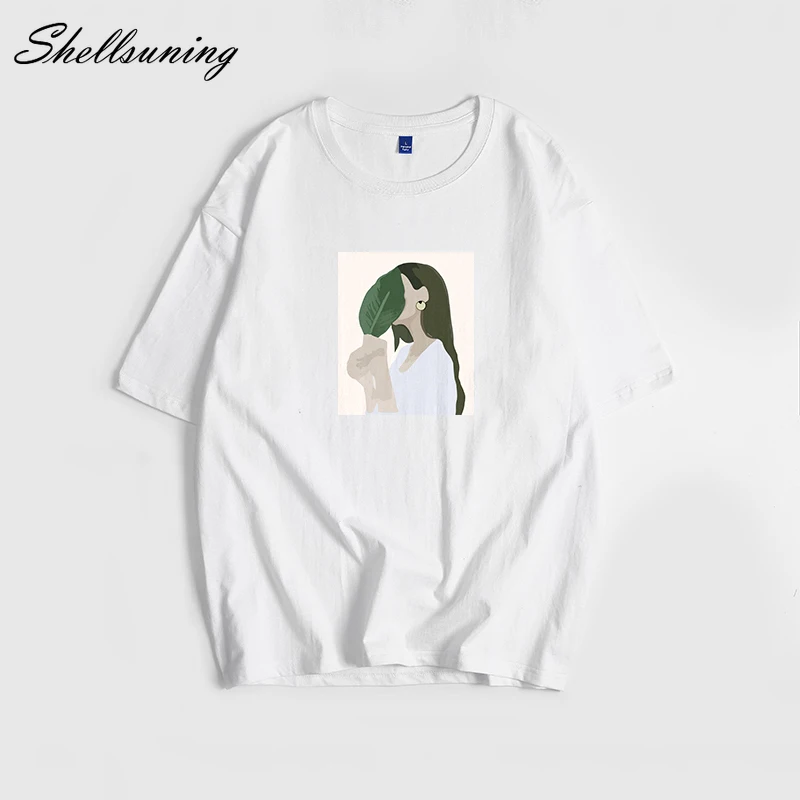 

Shellsuning 2022 Harajuku Aesthetic Printed T Shirts Women Chic Summer Basic Cotton Tees Oversized Casual Female Tops Plus Size