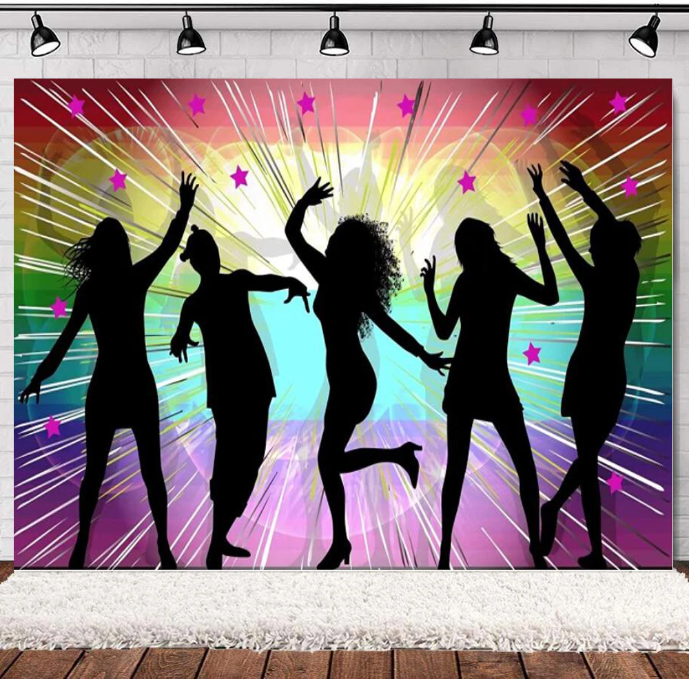 

Backdrop Vintage 70s 80s 90s Neon Light Dance Prom Happy Birthday Party Disco Decor Let's Glow Crazy Banner Photo Background