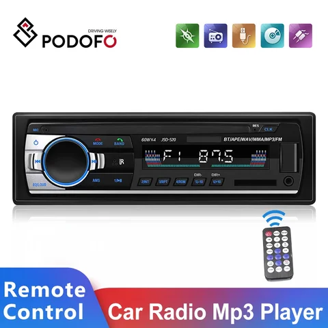 Podofo автомобильный Радио Аудио FM стерео приемник Bluetooth музыкальный звонок 1 Din MP3 плеер дистанционное управление Поддержка AUX/USB/TF Мультимедиа 12 В