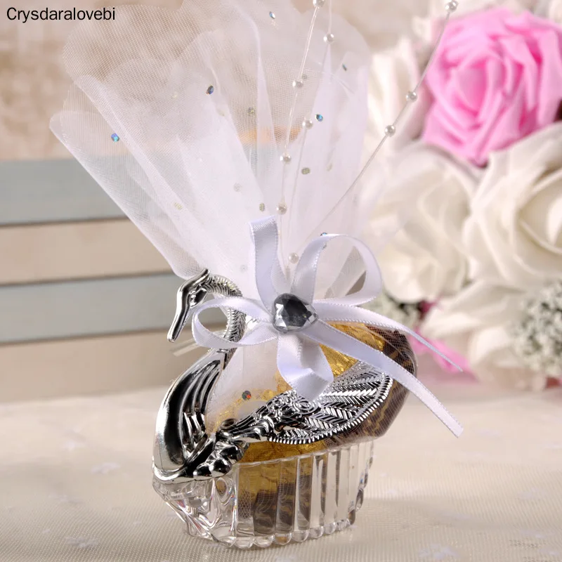 Es Acrylic Swan With Beautiful Lily Flower Wedding Gift Candy Favors Novelty Baby Shower Candy Boxes