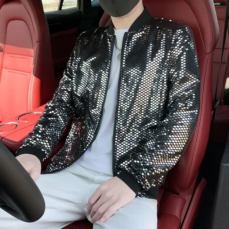 Летние блестящие мужские Блестящие Блестки с длинным рукавом женские пальто в