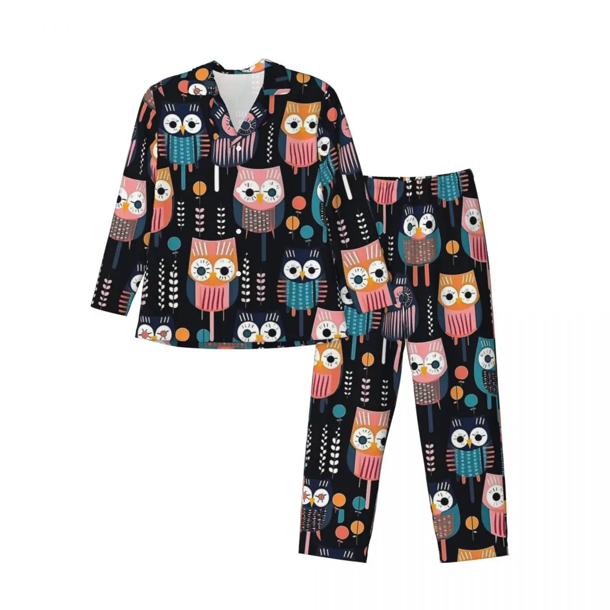 Пижамы с геометрической смелой совой осенние красочные винтажные пижамные