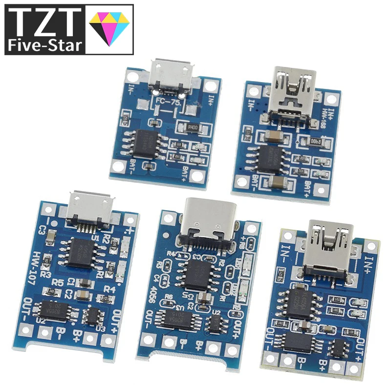 TZT 5 шт. Micro USB В 1A 18650 TP4056 модуль зарядного устройства для литиевой батареи зарядная
