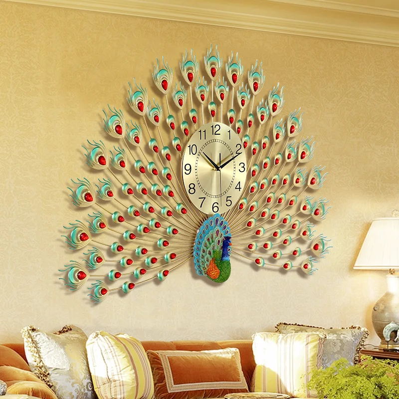 

Big Peacock Design Wall Watch Bedroom Luxury Modern Metal Wall Clocks Living Room Silent Chic Stylish Chambre Home Decoration