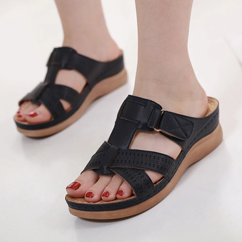 PU Leather Wedge Sandals And Slippers Women Cross Strap Platform Summer Outdoor Mother Shoes Comfy Sandales Femmes Ete 2022