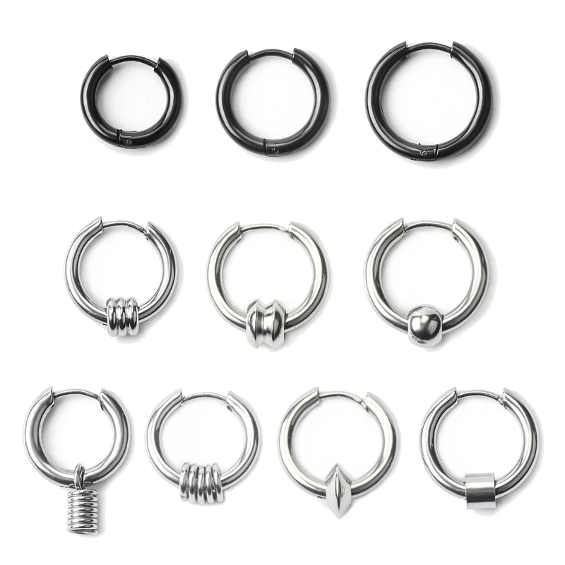 

10x Tiny Cartilage Hoop Earrings Small Huggie Hinged Hoop Earrings Hip Hop Pendant Earring Stainless Steel for Women Men