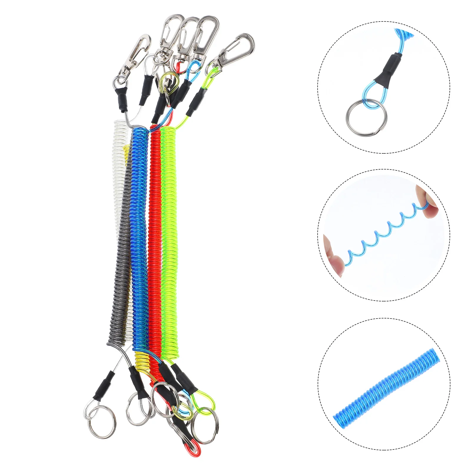 

6 Pcs Kayak Retractable Coiled Lanyard Heavy Duty Tether Fishing Key Tool Steel Wire Rope Outdoor Tools