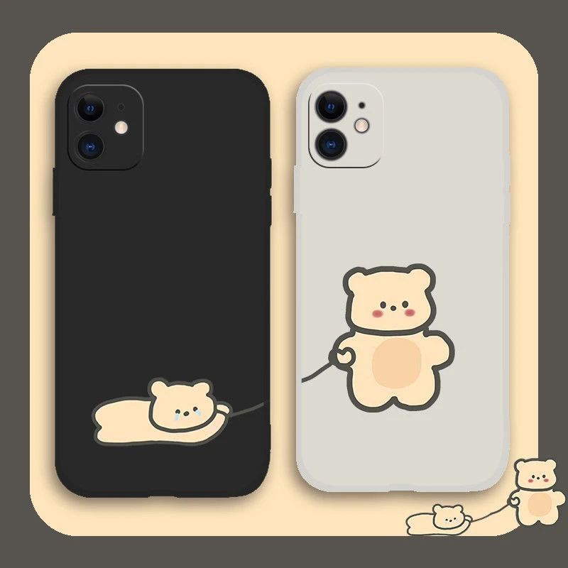 

Cute Bear Cartoon Phone Case For iPhone 11 12 13 Pro MAX X XR XS MAX 6 6S 7 8 Plus SE 2020 13 12 Mini Couple Soft TPU Back Cover