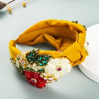 headband cross border supply retro fabric diamond hand woven crystal flower headband heavy industry hair accessories