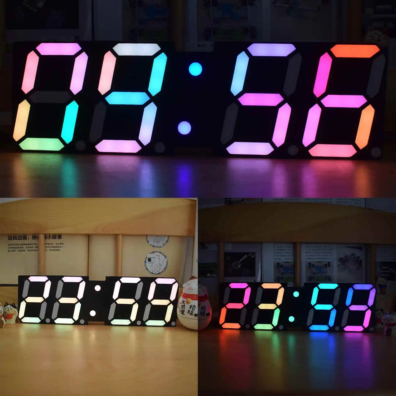 

High-Brightness LED Large Size Font RGB Rainbow Color Desktop Digital Tube DIY Alarm Clock Wall Decoration LED Clock Module Set