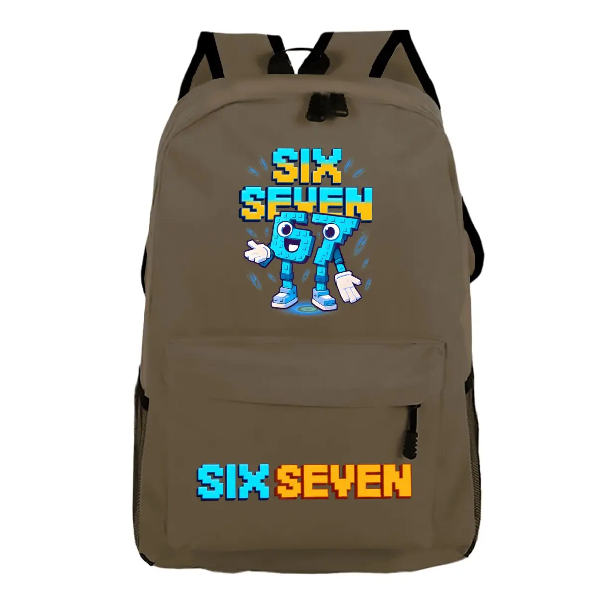 Фото Рюкзак Six Seven, итальянский Brainrot, графический золотой принт, мем, игровая сумка на плечо, модная школьная сумка для девочек и мальчиков с героями мультфильмов №4