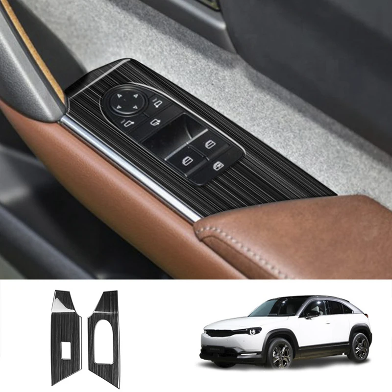 רכב שחור חלון זכוכית מעלית כפתור מתג כיסוי לקצץ דלת משענת פנל עבור מאזדה MX30 MX-30 2022 +