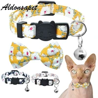 cute printed bowknot cat collar bell safety breakaway bow tie cat collar necklace adjustable soft nylon cat collar accessories