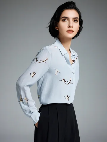 SuyaDream женские рубашки из шелка голубые