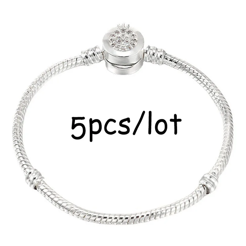 

5Pcs/Lot Vintage Silver Plated Charm Bracelet European Style Snake Chain Bracelet For Women Fashion Jewelry accessories Making
