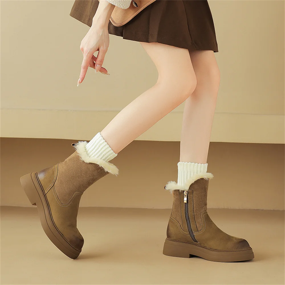 FEDONAS модные теплые женские ботильоны из натуральной кожи шерстяные зимние