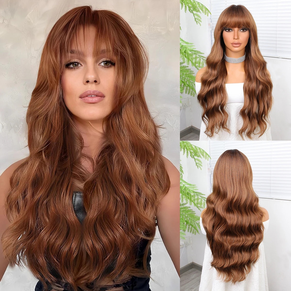 Хорошая текстура модный длинный синтетический парик с естественной волной