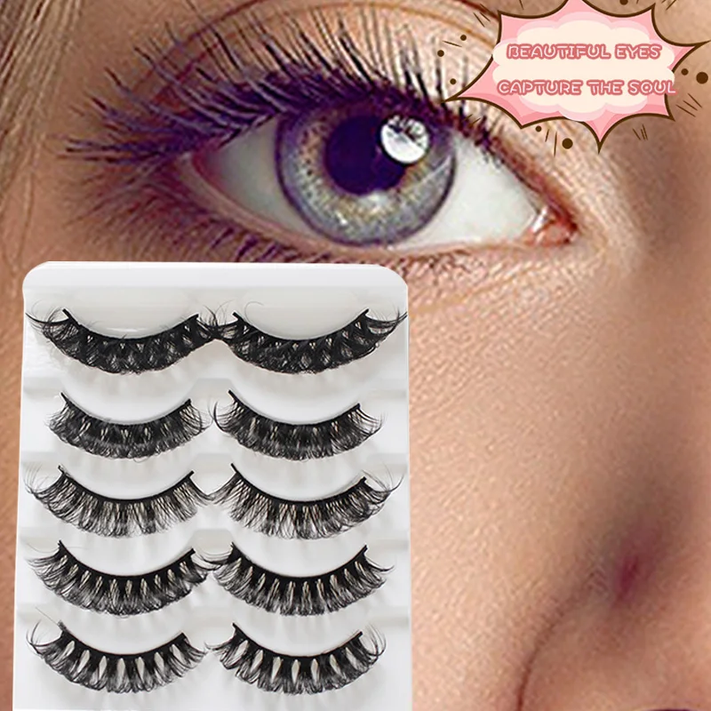 

New 5 Pairs False Eyelashes Russian Style Strip Lashes 9-15mm D Curl Mink Full Curled Reusable False Eyelashes Cosmetic Tools