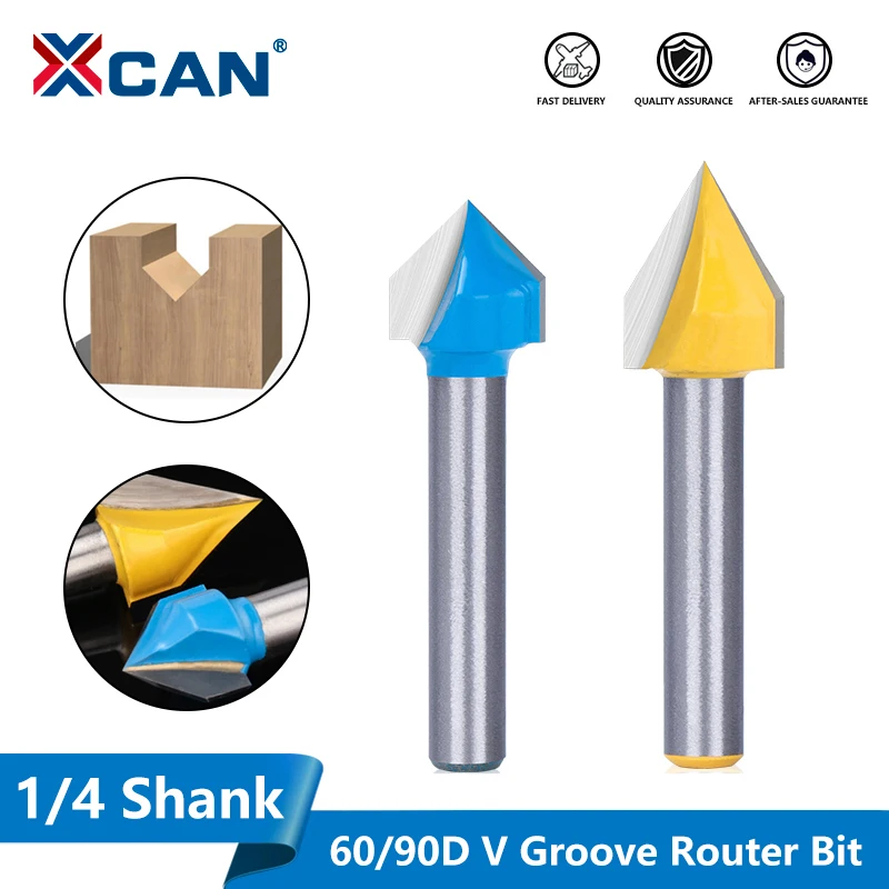 XCAN V Groove Bit  60/90 Degrees 1/4 Shank with 1/2 Diameter Carbide Wood Milling Cutter,Woodworking Router Bit