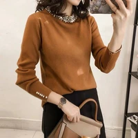 autumn and winter hand beading womens knitted sweater long sleeves keep warm sweater korean fashion grace bottoming shirt tops